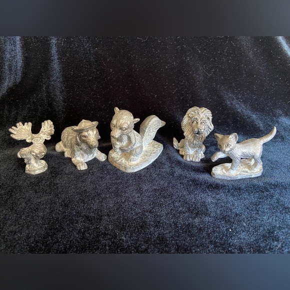 Michael Ricker Other - Lot of 5 Michael Ricker Pewter Sculpture Animals Moose Cat Dog Lion Squirrel
